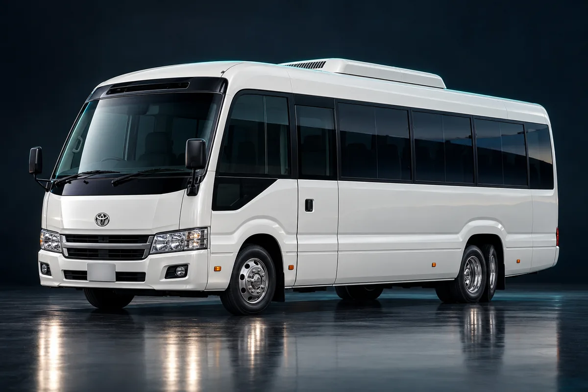 Toyota Coaster Saloon available to rent from ANUMIX DRIVE